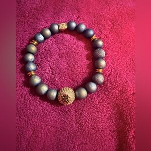 Rustic Cuff Grey and Gold Beaded Bracelet